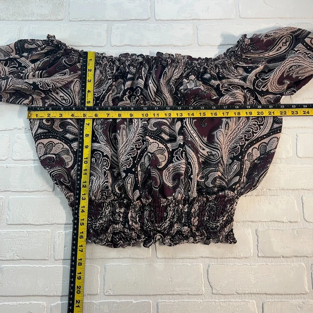 Michael Kors Blouse Top Womens‎ XL Paisley Off The Shoulder Silk Sheer Cropped
